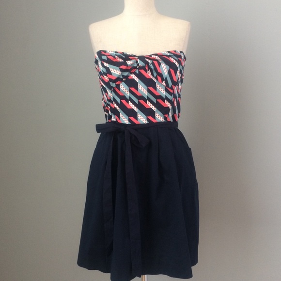 Anthropologie Dresses & Skirts - Maeve Sweatheart Neckline Navy Flare Dress